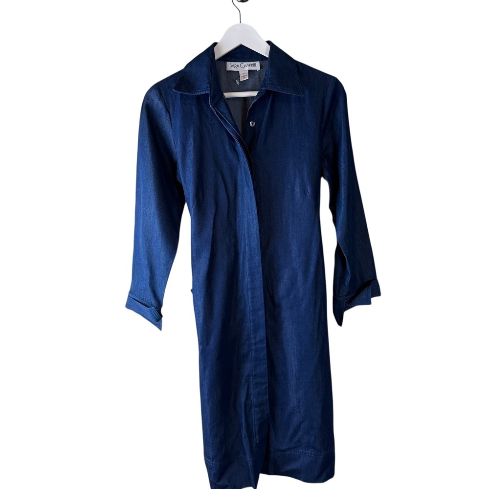 Sara Campbell Women's Blue Denim Shirt Dress‎ Size 4 Long Sleeve Tie Waist